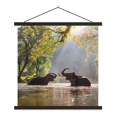 Produktbild von MuchoWow® Textilposter Elefant - Wasser - Tiere - Bäume - Sonne 120x120 cm mit schwarzem Rahmen - Aufhängungsset