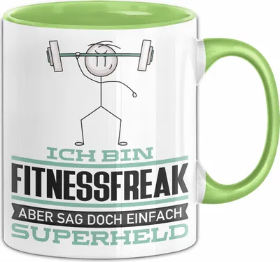 Produktbild von Fitnessfreak Geschenk Tasse Ich Bin Fitnessfreak Aber Sag Doch Einfach Superheld Lustige Geschenkdiee für Fitnessfreak Kaffee-Becher (Grün)