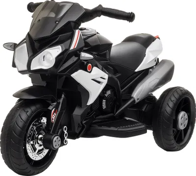 Image de HOMCOM Moto électrique enfants 3 roues 6 V, voiture électrique enfants avec effets lumineux et sonores, vitesse max. 3 km/h, pour 3 à 5 ans, charge max. 25 kg, noir et blanc