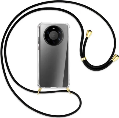 Produktbild von Handykette Backcover-Schutzhülle mit Band (Metall goldfarben) für Huawei Mate 40 Pro Plus - schwarz