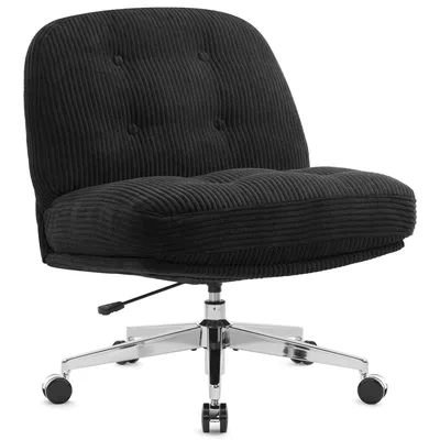 Image de IWMH Chaise de bureau à roulettes, chaise de bureau rembourrée sans accoudoirs, chaise pivotante avec coussin d'assise élargi et épaissi - noir