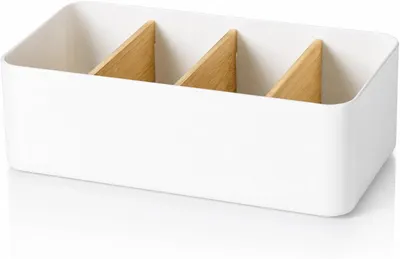 Imagen del producto de Organizador de escritorio de madera natural, con compartimentos ajustables, de 20x10x10 cm, ideal para bolígrafos y cosméticos