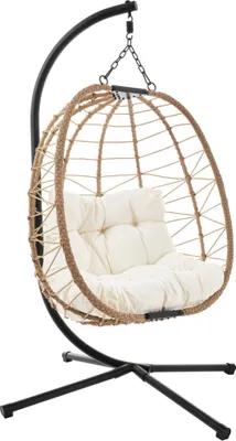 Produktbild von di volio Hängesessel mit Gestell CORTA beige, Hängestuhl für Indoor & Outdoor, bis 150 kg, Hängeschaukel aus robusten Materialien, inkl. Kissen,klappbar