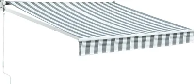 Image de Store banne SAULE 2,95 × 2,5m - Toile rayée blanche/grise et structure blanche