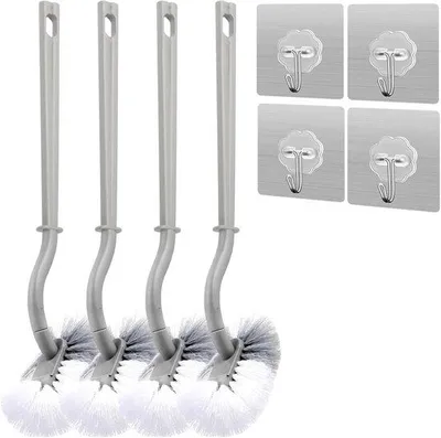 Produktbild von Famanu Toilettenbürsten-Set mit Randreiniger – 4-teilig, weiß, gebogene Form, lange Griffe