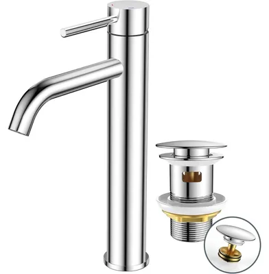 Productafbeelding van Wastafelmengkraan, hoog model met afvoerkit, zwart. Uitloophoogte: 190 mm. Éénhendelmengkraan