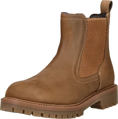 A single brown Chelsea boot is shown against a white background.