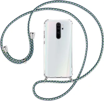 Produktbild von Handykette Backcover-Schutzhülle mit Band (Metall silberfarben) für Xiaomi Redmi Note 8 Pro - grün/blau/weiß