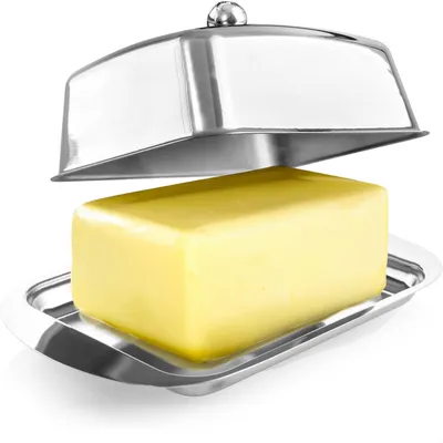 Produktbild von com-four® Butterdose Edelstahl - Große Butterglocke aus Edelstahl - Butterschale mit Deckel und Griff - spülmaschinengeeigneter Butterbehälter mit Knauf - Buttergefäß