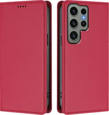 Image de Etui en cuir pour Samsung Galaxy S23 Ultra, étui magnétique en cuirPolyuréthaneavec support Rouge