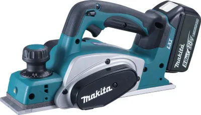 Produktbild von Makita Akku-Hobel DKP180, 18 V, 82 mm, incl. 2x Akku LXT 5 Ah, Schnellladegerät, MAKPAC, Zubehör