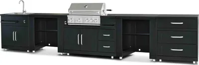 Immagine prodotto di Cucina angolare da esterno a 5 pezzi con lavello e barbecue - Oviala Memphis