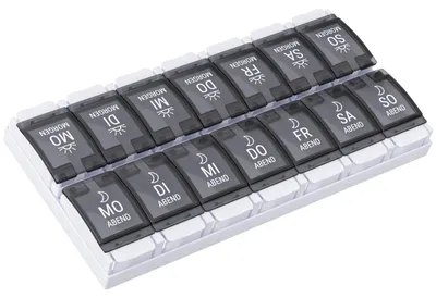 Produktbild von WELLGRO Tablettenbox für 7 Tage - Pillendose je 2 Fächer pro Tag - Klappdeckel mit Druckverschluss - Pillenbox Kunststoff BPA-frei - Farbe wählbar