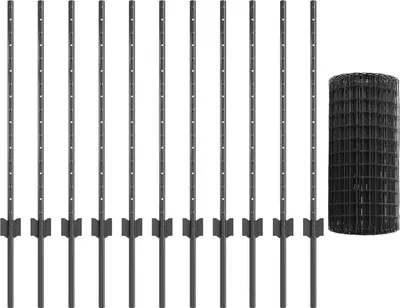 Produktbild von Möbel Gartenzaunset Set mit 2 Zaunteilen Grau Pulverbeschichteter Stahl - Zaunzubehör 3336116