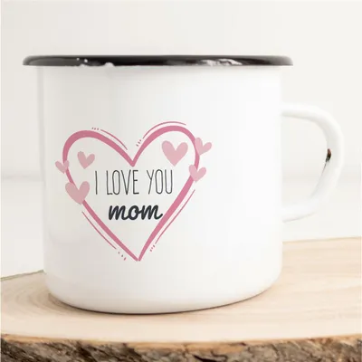 Produktbild von Huuraa Emaille Tasse I love you mom Geschenk Kaffeebecher Vintage 300ml I love you mom Präsent