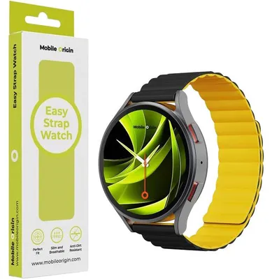 Produktbild von Silikon Armband für Smartwatch mit Magnetverschluss, Quick Release 22 mm, Mobile Origin Easy Strap Magnetic Watch, Gelb-Schwarz