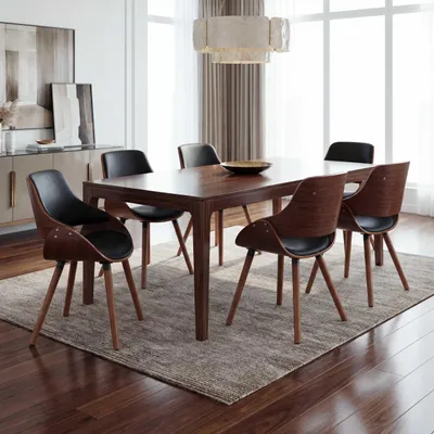 Immagine prodotto di set di 6 sedie per sala da pranzo HWC-D23, sedia da cucina, design retrò ~ ecopelle nera