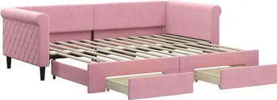 Obrázek produktu pro Rozkládací denní postel se zásuvkami Růžová 90x200 cm sametová