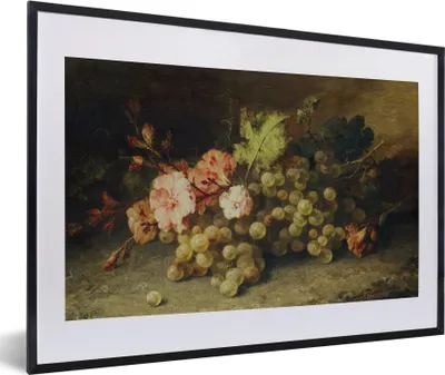 Produktbild von MuchoWow® Gerahmtes Poster Obst - Stilleben mit Weintrauben - Alte Meister 60x40 cm - Poster mit Schwarzem Bilderrahmen Wandposter Rahmen Foto Bilder - Schlafzimmer - Plakat in Rahmen - Drucken