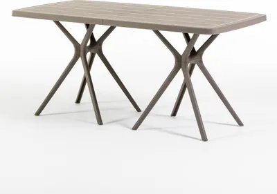 Image de Table d'extérieur rectangulaire 158x84 cm en polypropylène avec fibres de verre, robuste et résistante, ouverture centrale pour parasol, design moderne - OLIVER - Beige