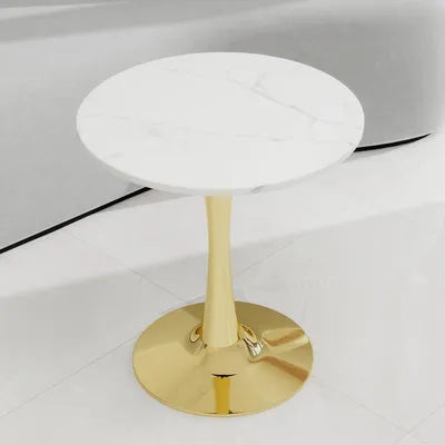 Produktbild von Esstisch Rund Ø 70 cm für 2-4 Personen Küchentisch Marmor-Optik Weiß Gold Modern Stabil Kleiner Speisetisch Bistro-Tisch Design-Tisch Wohnzimmer