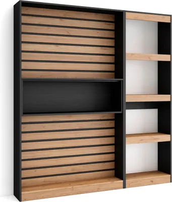 Produktbild von Bücherregal Bibliothek, 170x25x186cm, Wohnzimmer, Esszimmer, Büro, Aufbewahrungsregal, Eiche und Schwarz