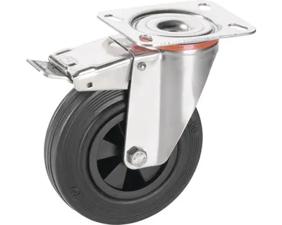 Produktbild von Tarrox Lenkrolle feststellbar 100x30 mm mit Vollgummireifen bis 60 kg Plattengröße 100x85 mm