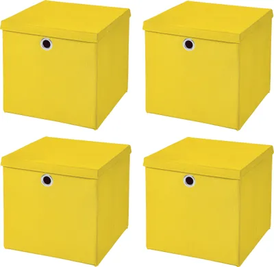 Produktbild von 4 Stück Gelb Faltbox 33 x 33 x 33 cm Aufbewahrungsbox faltbar mit Deckel