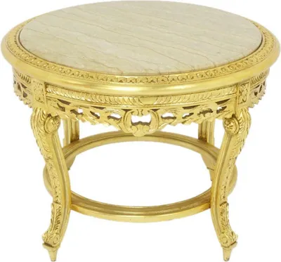 Image de Casa Padrino Table basse baroque avec plateau en marbre Or / Crème Ø 70 x H. 45 cm - Table de salon ronde de style antique - Meubles de salon baroques