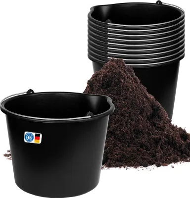 Produktbild von BigDean 10x Baueimer 20l - Mörteleimer mit Ausguss - Eimer für Baustelle & Garten - Stabiler Wasserkübel, Betoneimer mit Skala, Blauer Engel