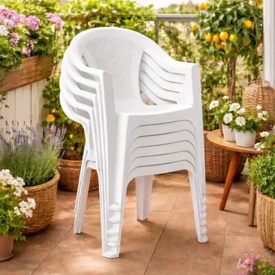 6 Stück Stapelstuhl Rattan-Optik Weiß
