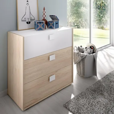 Produktbild von Kommode Dmbay, Kommode für Schlafzimmer, Kommode mit 3 Schubladen, 80x43h81 cm, Eiche und Weiß