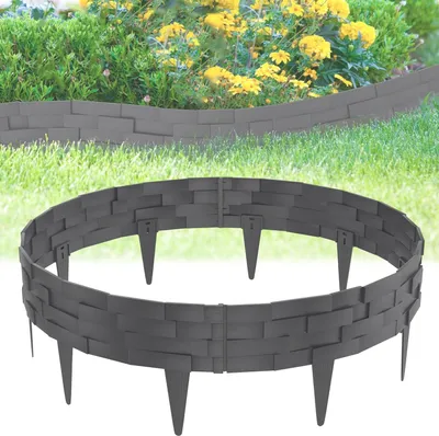 Produktbild von JOIEYOU Rasenkante Kunststoff 10m Steinimitat Ziegel Beeteinfassung Beetumrandung mit 10cm Stifte Steinziegel Textur Imitiert beetbegrenzung Mähkante Palisade für Garten, Anthrazit