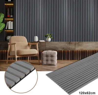Obrázek produktu pro Clanmacy akustický panel MDF obklad stěn přírodní akustický panel moderní stěnové panely z dřevěné dýhy a plsti 2x 120x60x2,1cm šedé barvy
