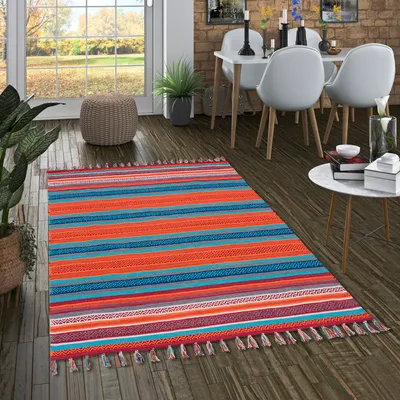 Produktbild von Baumwolle Natur Teppich Grace Türkis Terrakotta, Größe:160x230 cm