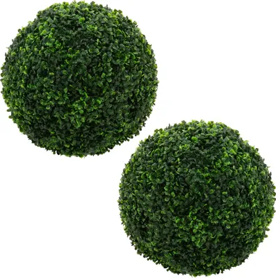 Zdjęcie produktu dla ML-Design Zestaw 2 sztucznych kul bukszpanowych Ø35cm Sztuczna roślina odporna na promieniowanie UV Sztuczna roślina dekoracyjna Sztuczna roślina jak prawdziwa Łatwe w pielęgnacji kule dekoracyjne