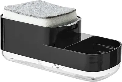 Zdjęcie produktu dla Dozownik mydła kuchennego 2 w 1, 23,8 x 9,8 x 8,3 cm, z możliwością ponownego napełniania, czarny
