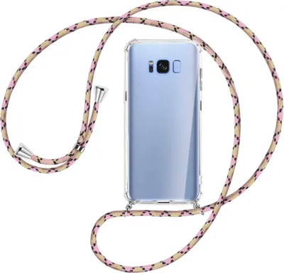 Produktbild von Handykette Backcover-Schutzhülle mit Band (Metall silberfarben) für Samsung Galaxy S8 - rosa Karo