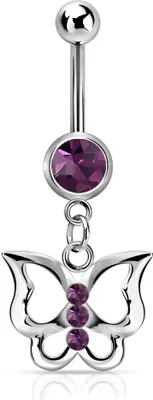 Produktbild von Bauchnabelpiercing Schmetterling Butterfly Zirkonia Kristall Autiga® silber-dunkellila 12 mm