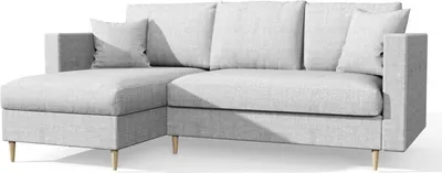 Produktbild von Ecksofa MON, Eckcouch in L-Form mit Schlaffunktion und Bettkasten, Farbe: Hellgrau, Veloursstoff, Ottomane universal