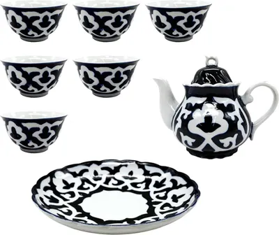 Produktbild von Set Pahta Gul Teekanne 0,9 L + 6 Schalen Pialas Ø ca.11cm + 1 Lagan Teller Øca. 26,7 Porzellan
