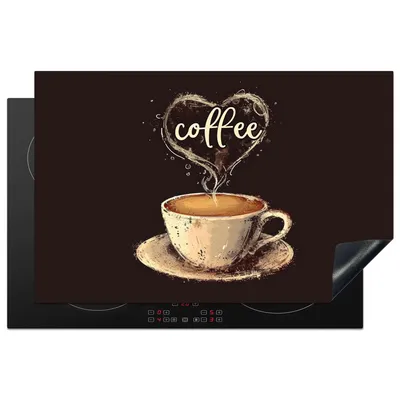 Produktbild von KitchenYeah© Herdabdeckplatte Kaffee - Zitat - Herz - Kaffee , 80x52cm, Küche Deko, Glaskeramikkochfeld Herdabdeckung, Abdeckplatte fùr Kochfeld