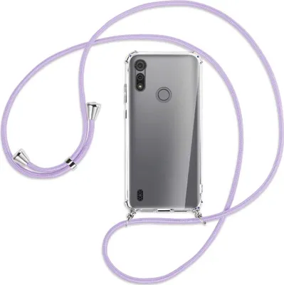 Produktbild von Handykette Backcover-Schutzhülle mit Band (Metall silberfarben) für Motorola Moto E6s - violett