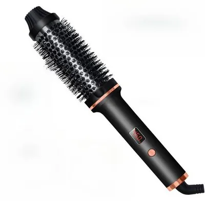Image de Brosse à boucler chauffante, pour un effet « au sèche-cheveux », brosse à boucler de voyage, brosse à boucler volumatrice, brosse à boucler noire