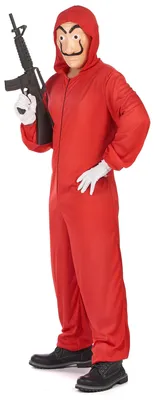 Produktbild von Bankräuber Halloween-Kostümset für Erwachsene rot-beige-schwarz - Einheitsgröße