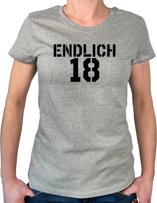 Produktbild von Huuraa Damen T-Shirt Endlich 18 Schriftzug XL Sport Grey Bio Baumwolle Fairtrade Damenshirt Geschenkidee