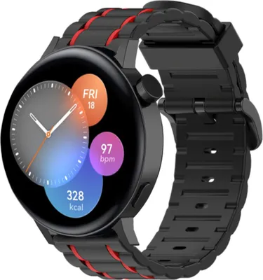 Produktbild von Strap-it Huawei Watch GT 3 42mm Sport Schnallenarmband (Schwarz/Rot)