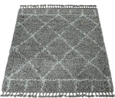 Produktbild von Hochflor Teppich Grau Wohnzimmer Orientalisches Muster Berber Stil Weich Shaggy Grösse 160x230 cm