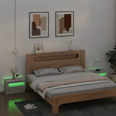 Produktbild von The Living Store Nachttische 2 Stk. mit LEDs Betongrau 60x35x40 cm