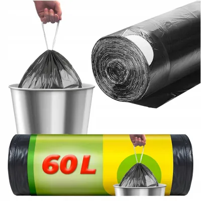 Obrázek produktu pro Odpadkové Pytly S Páskem, 10 Rolí, 60 L, Černé